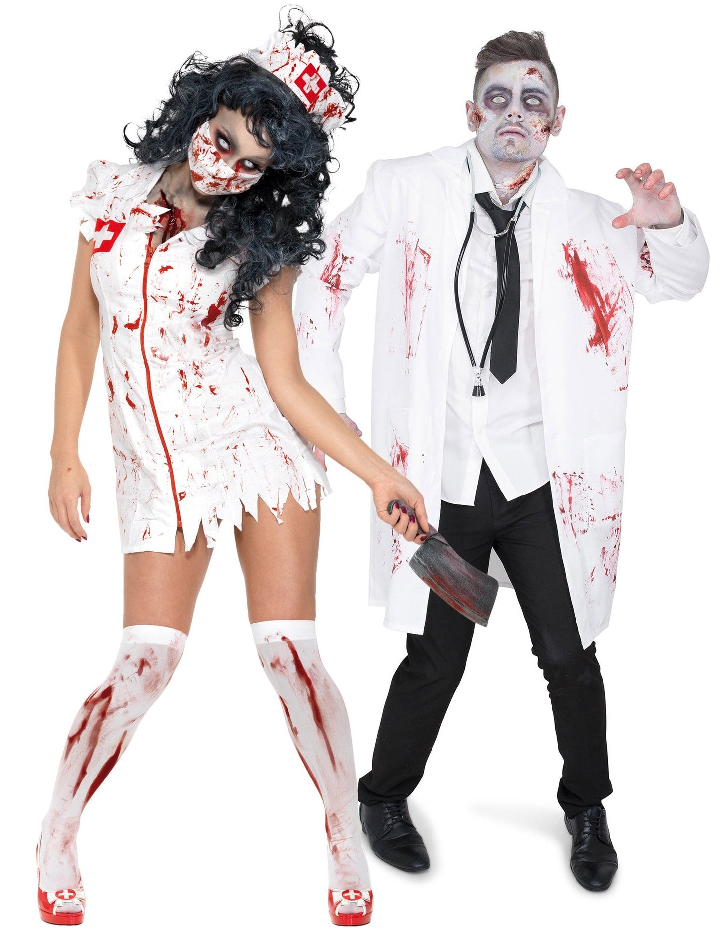 Kostuum dokter en verpleegster zombies Halloween voor volwassenen