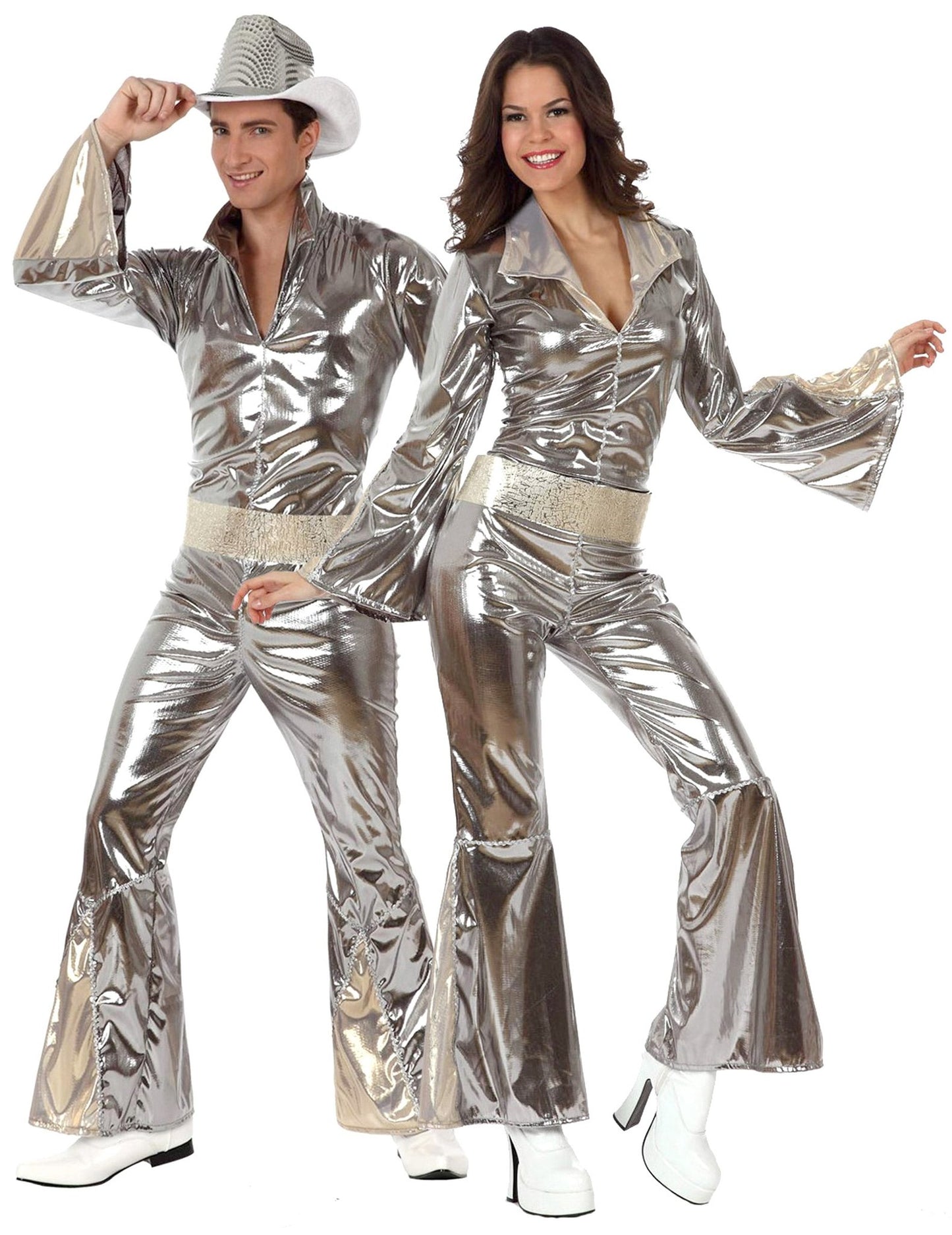 Koppelkostuum disco zilverkleurig volwassenen