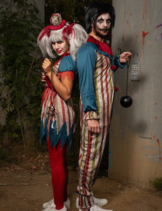 Halloween kleurrijk clownpaarkostuum
