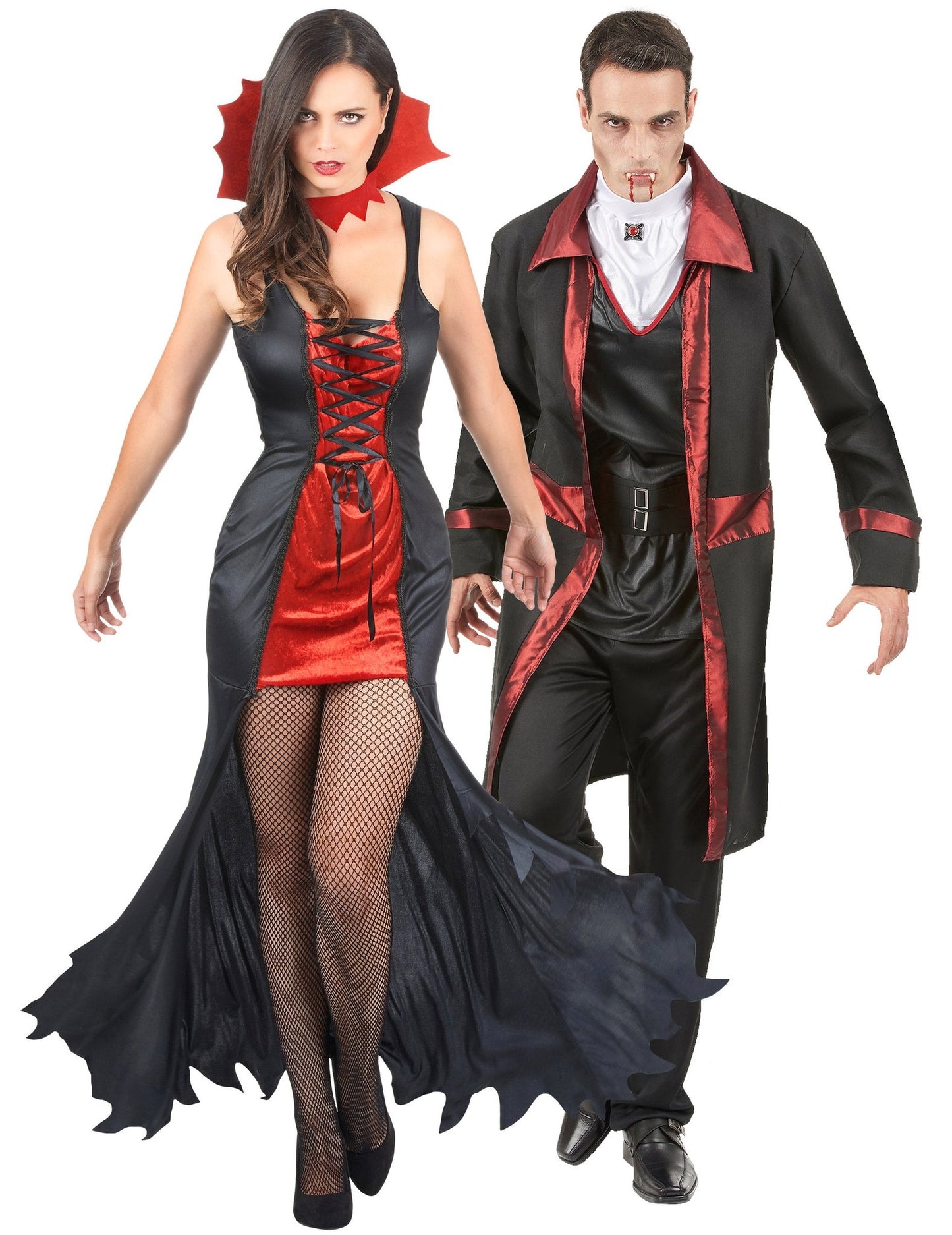 Rood en zwart Halloween-vampierkoppelkostuum voor volwassenen