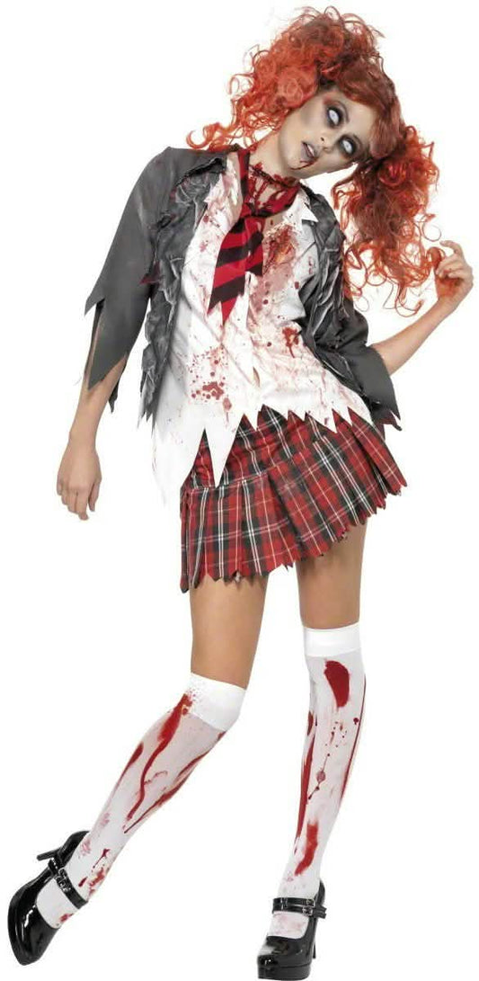 Pack déguisement et accessoire de zombie écolière femme