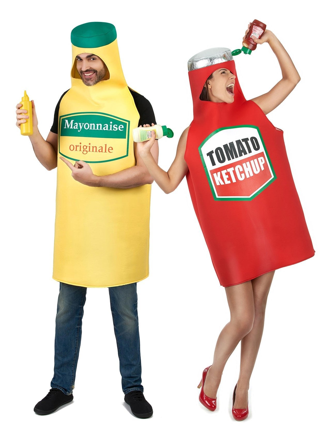 Ketchup en mayonnaise koppelkostuum voor volwassenen