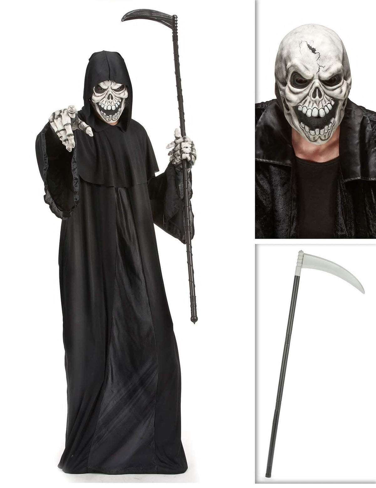Pack déguisement faucheuse avec faux et masque Halloween