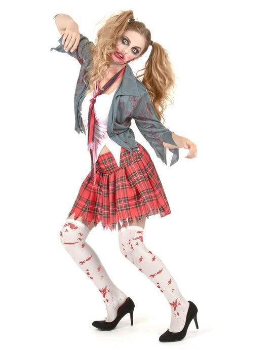Pack déguisement zombie écolière avec faux sang et bas Halloween