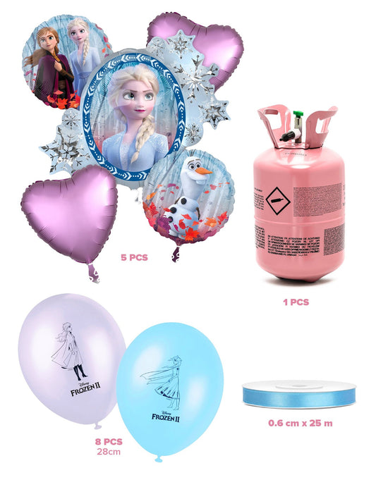 Kit bouteille d'hélium avec 13 ballons Reine des Neiges™ et ruban