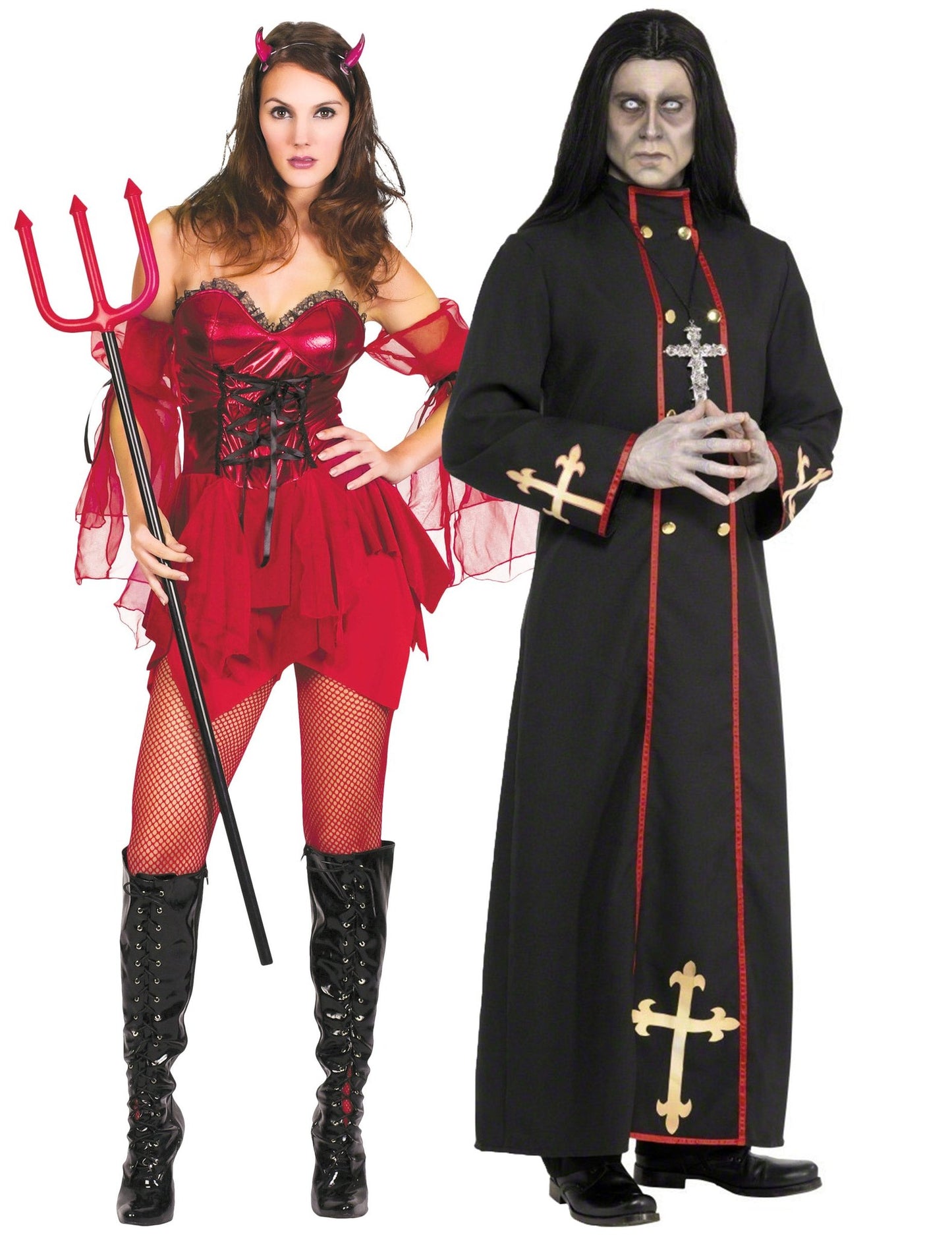 Sexy duivelin en demonische monnik paar kostuum Halloween volwassenen