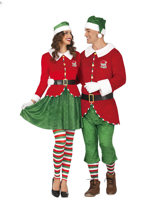 Déguisement de couple elfes de Noël adulte