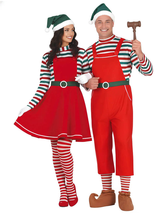 Déguisement de couple lutins du Père Noël adulte