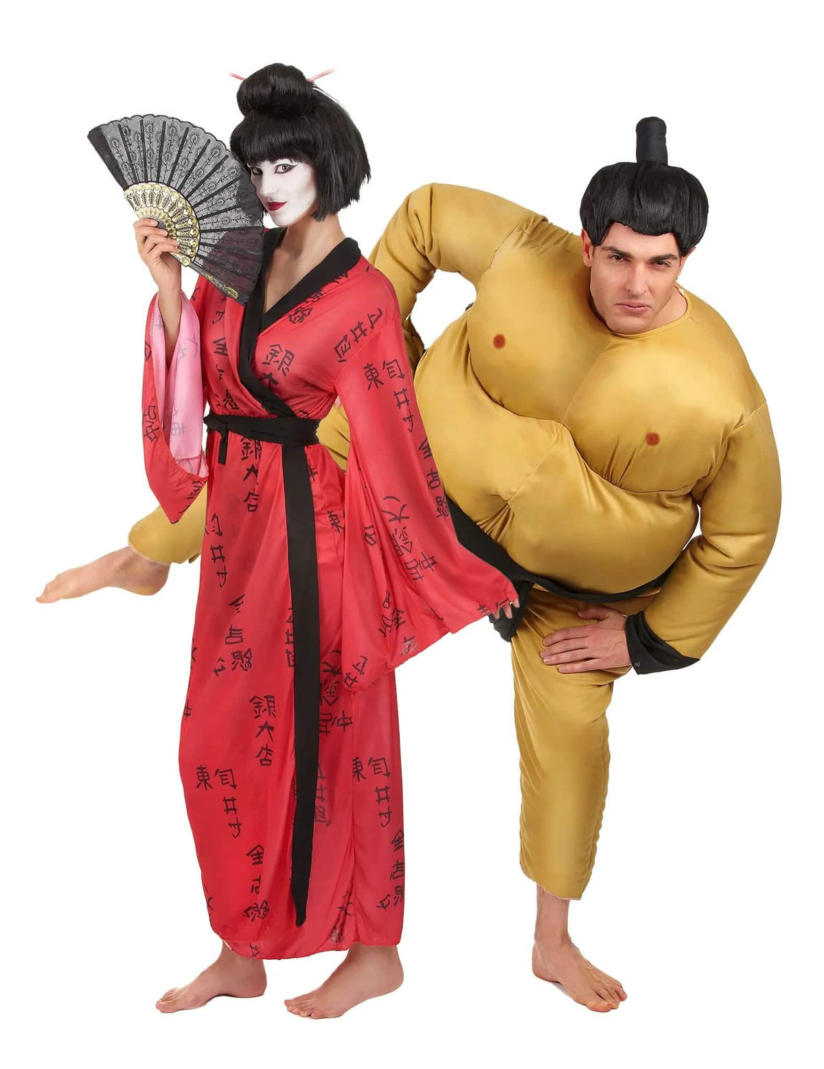 Sumoworstelaar en geishakoppel kostuum