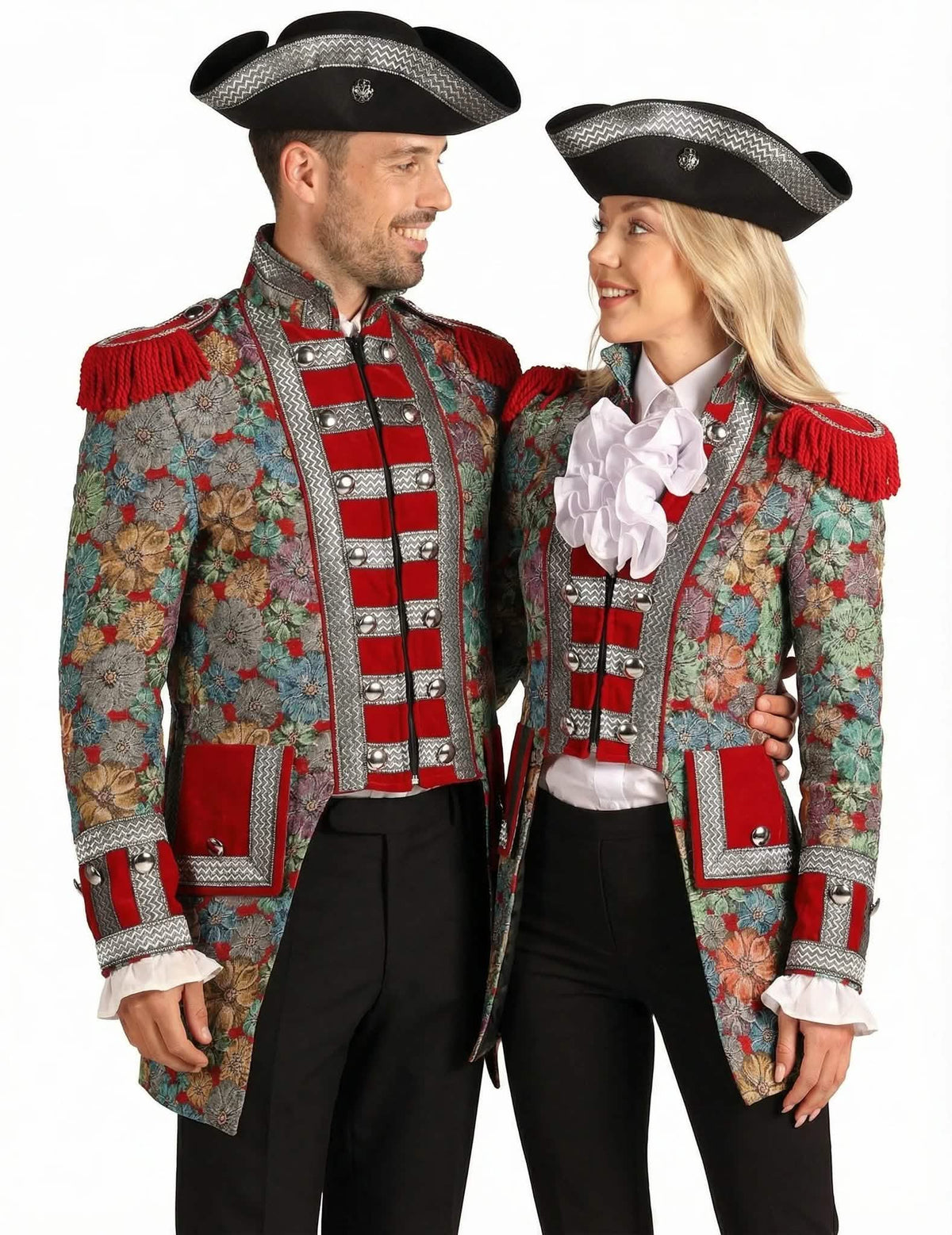 Luxe carnavalsjassen met bloemenmotief voor koppels volwassenen
