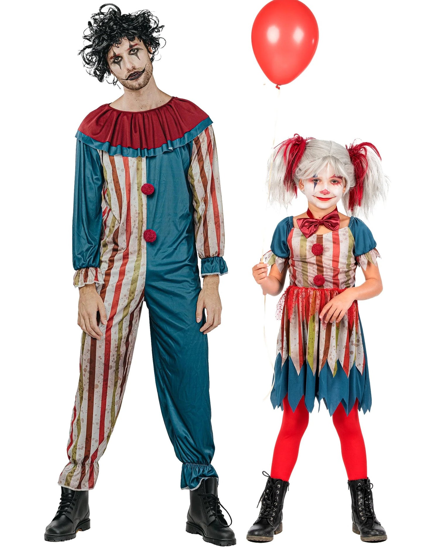 Kleurrijk clown vader en dochter Halloween koppelkostuum