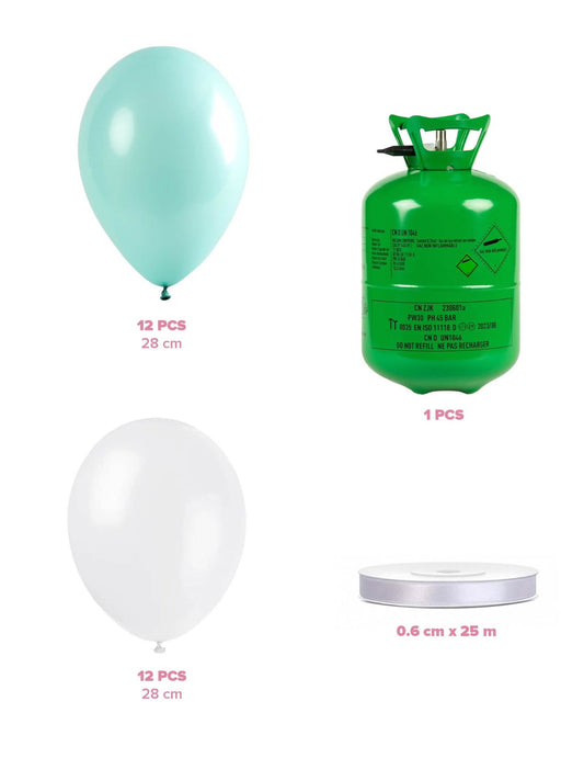 Heliumflesset 24 ballonnen mint-wit