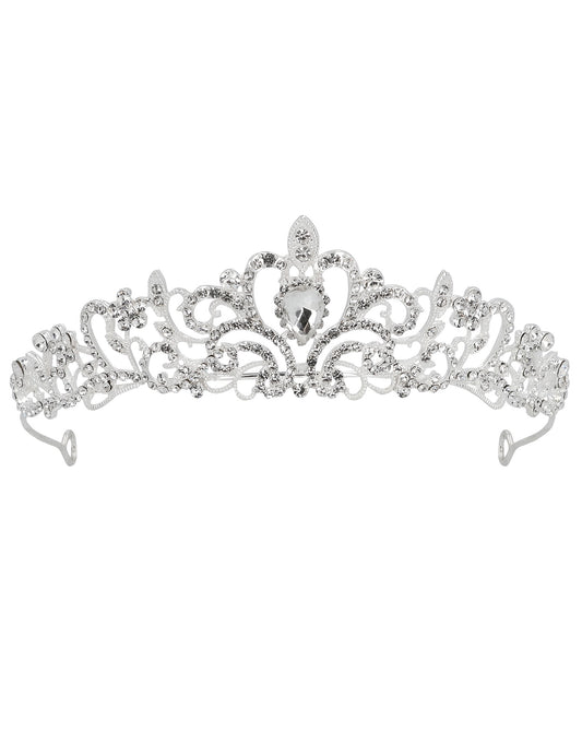 Vue de face de la tiare princesse métallique à strass
