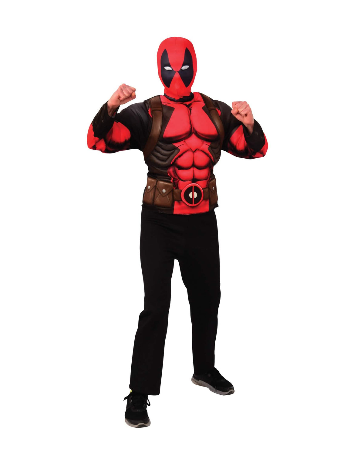 Top en cagoule Deadpool voor tieners rood en zwart met gespierde torso