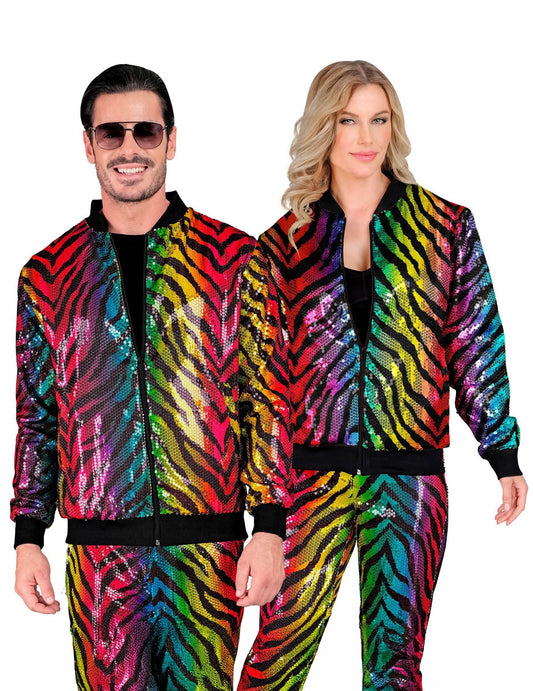 Multicolor pailletten jasje met tijgerprint voor volwassenen