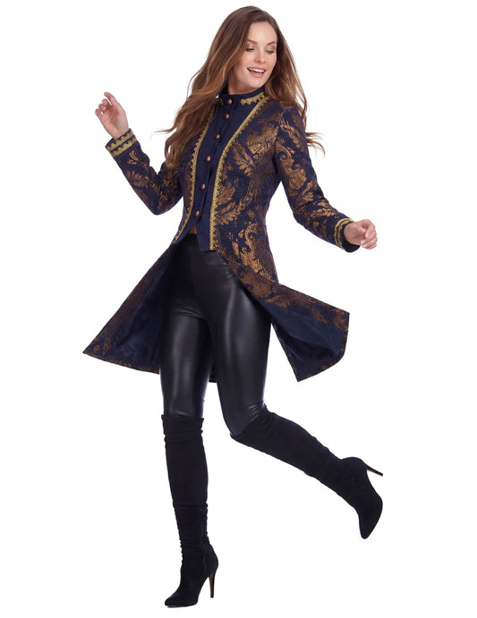 Vue en mouvement de la veste baroque brodée luxe pour femme