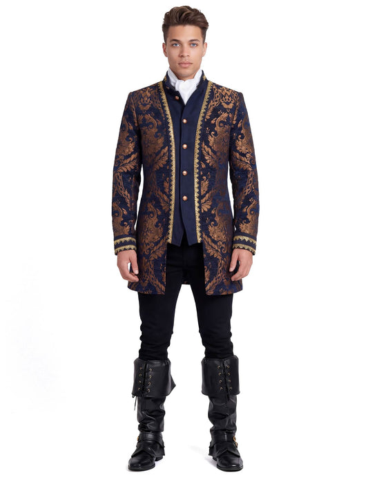 Luxe geborduurde barokjas blauw voor heren
