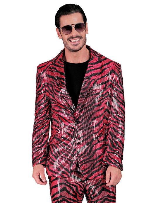 Roze zebra pailletten jasje voor volwassenen