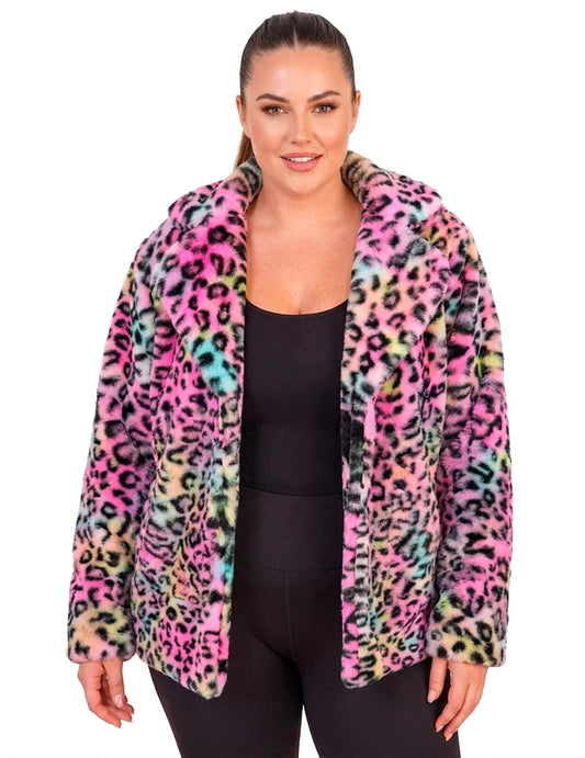Veste en peluche léopard multicolore femme
