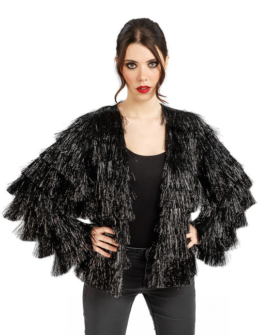 Veste festival à franges noires femme