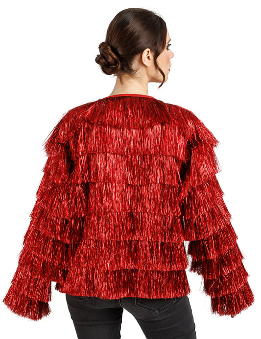 Veste festival à franges rouges femme