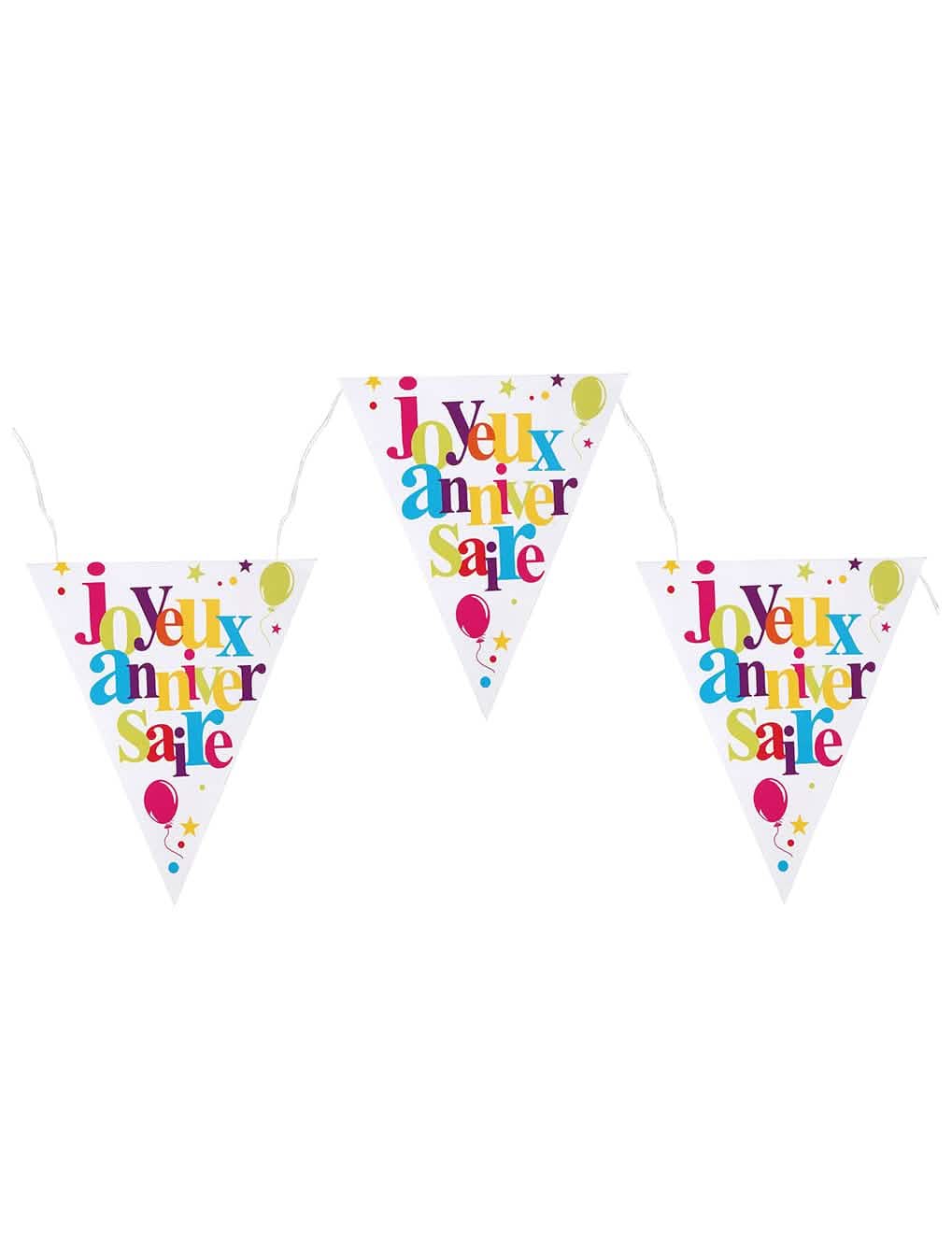 Guirlande fanions anniversaire festif multicolore avec motifs ballons et étoiles
