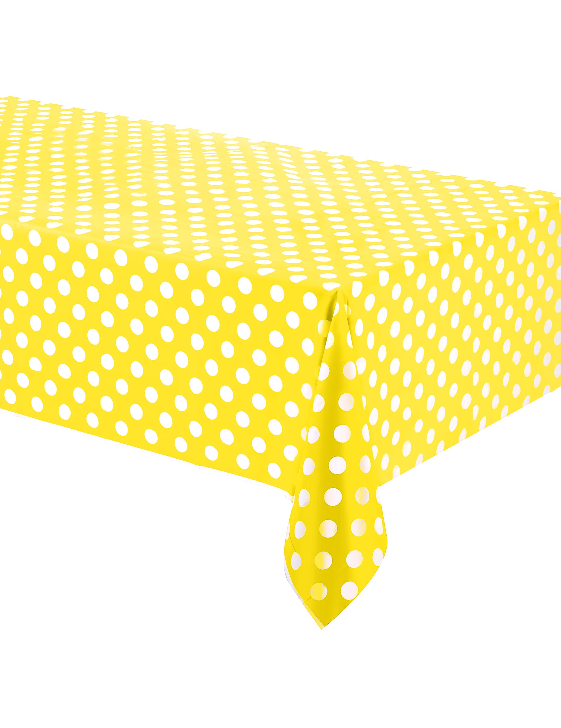 Nappe en plastique jaune à pois blancs pour fête