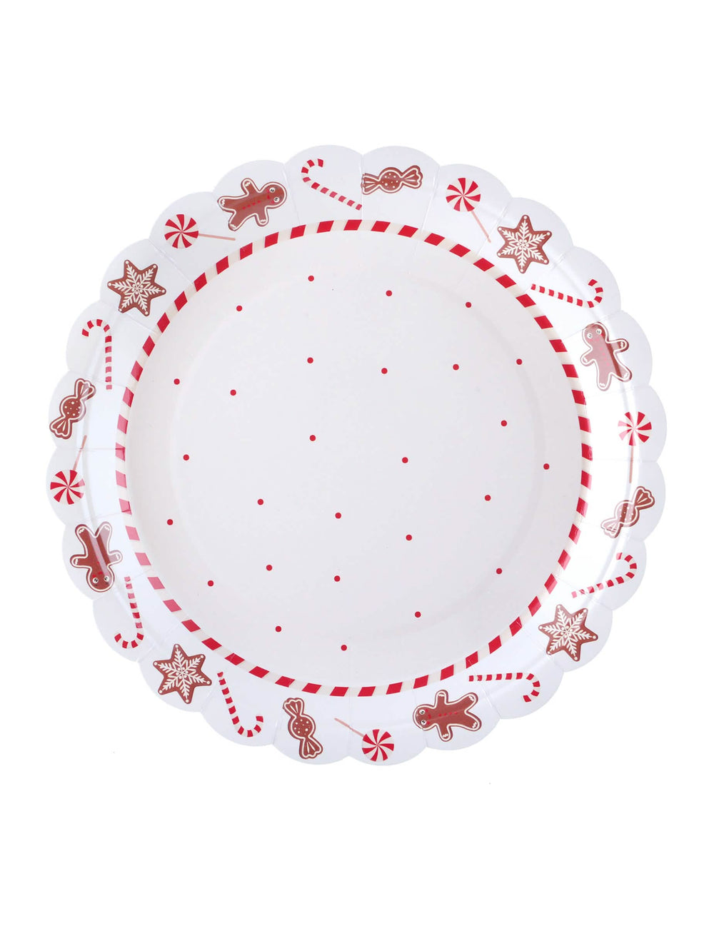 Assiettes en carton motif gourmandises de Noël blanc et rouge