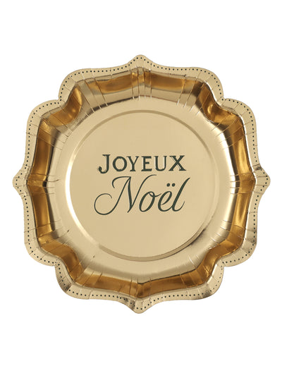 10 assiettes Noël Étincelant or et vert sapin 21 x 21 cm
