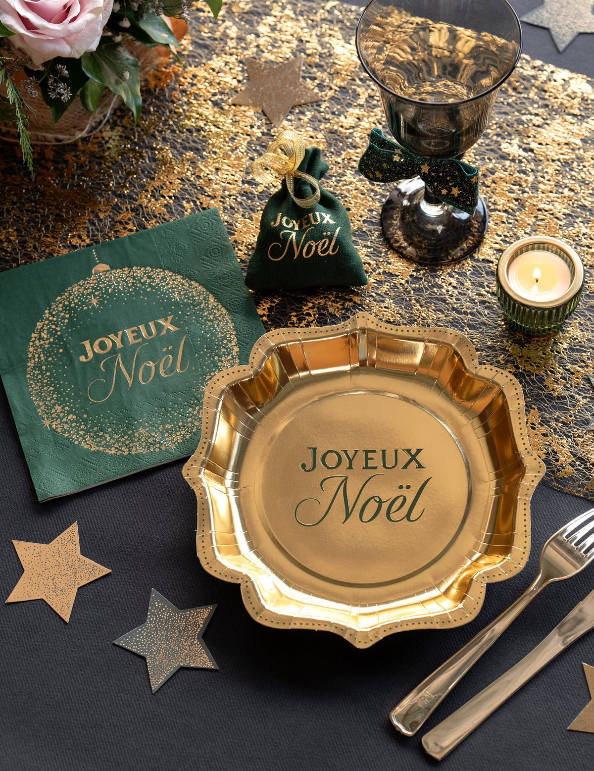 10 assiettes Noël Étincelant vert sapin 21 x 21 cm