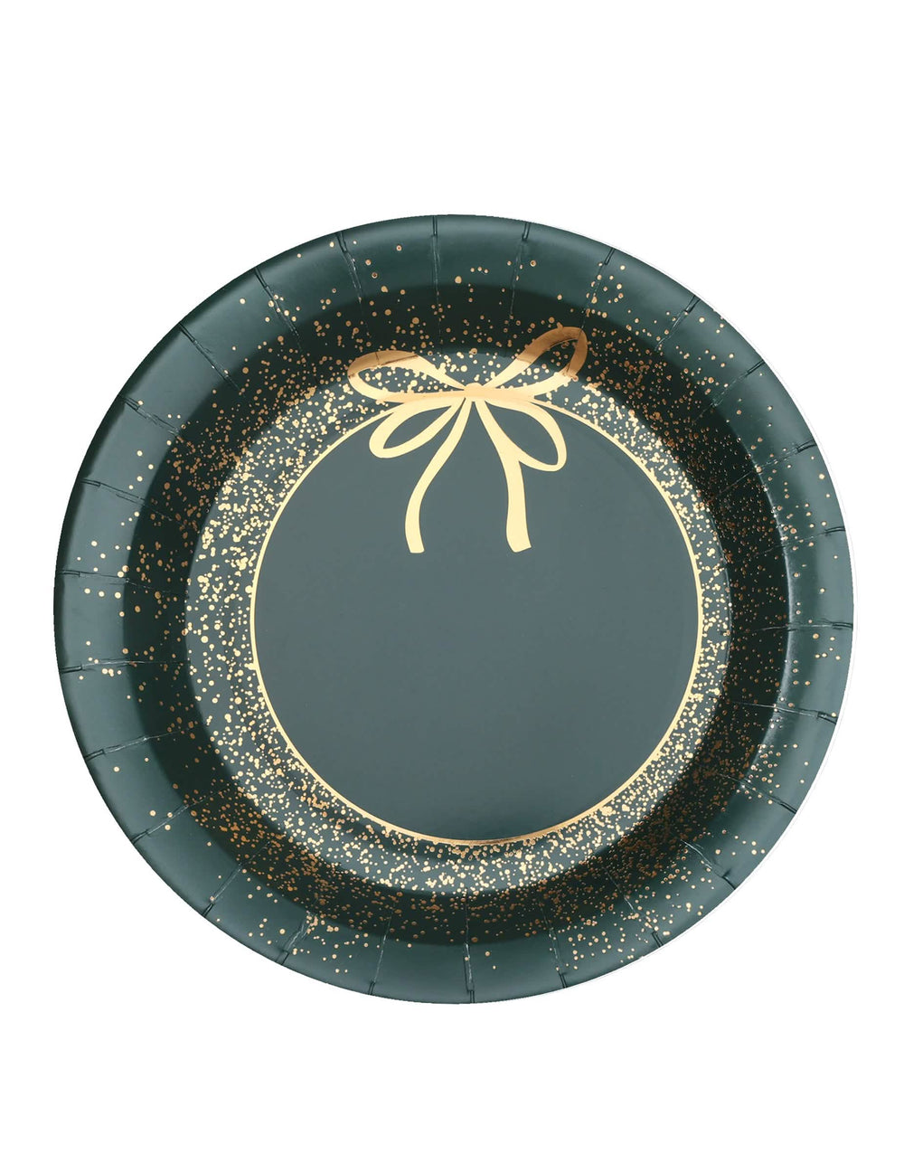 Assiettes en carton Noël pour fête vert et doré design chic avec motif de nœud
