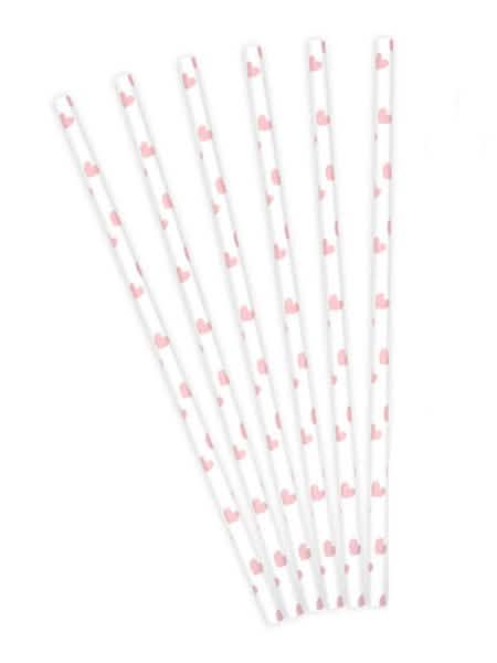Pailles en carton Saint-Valentin pour fête blanches à cœurs roses