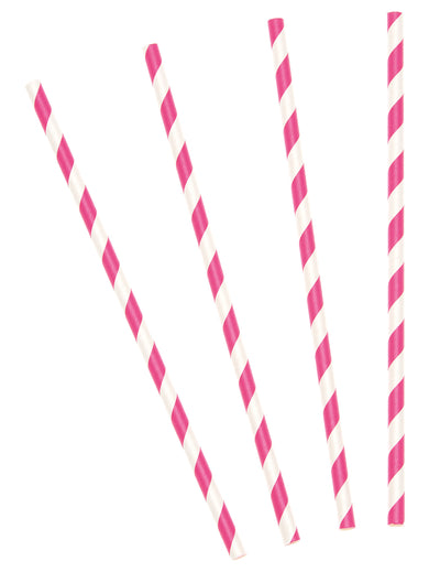 10 Pailles en carton rayées fuchsia 19,5 cm