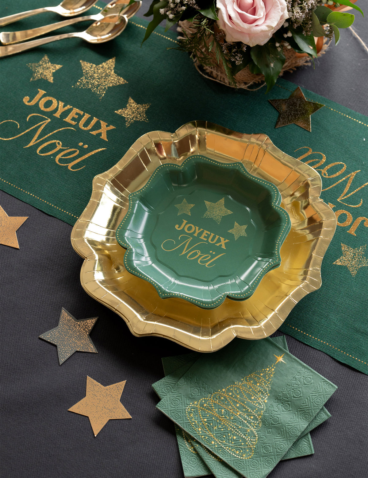 10 petites assiettes Noël Étincelant vert sapin 18 x 18 cm