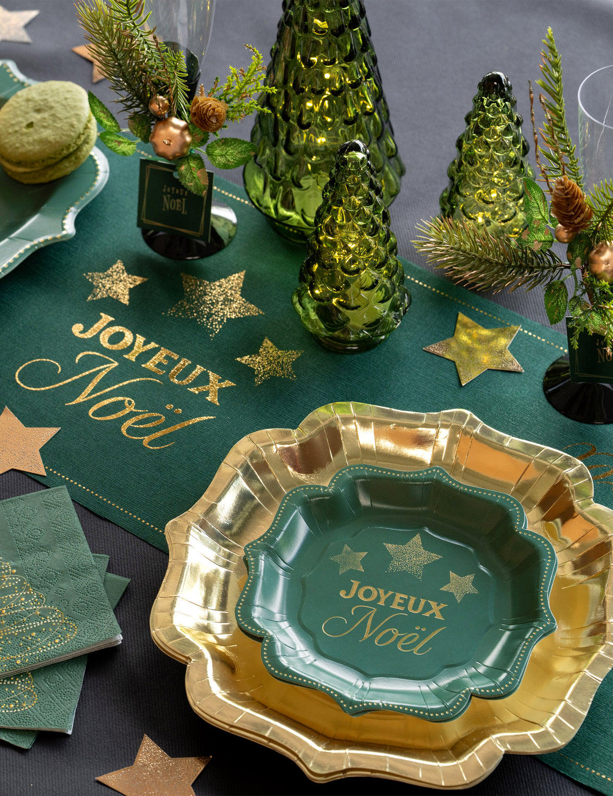 10 petites assiettes Noël Étincelant vert sapin 18 x 18 cm