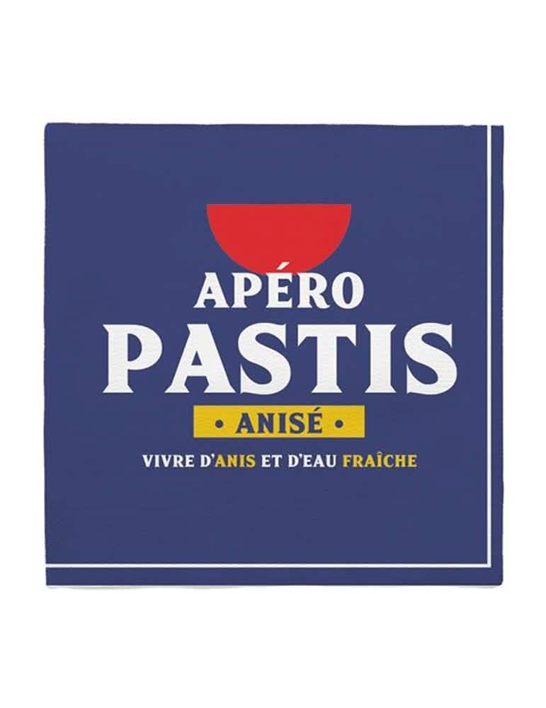 Serviettes apéro Pastis pour fête bleu marine avec message humoristique