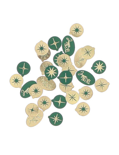 100 confettis Joyeux Noël intemporel vert et or de 1 à 2 cm