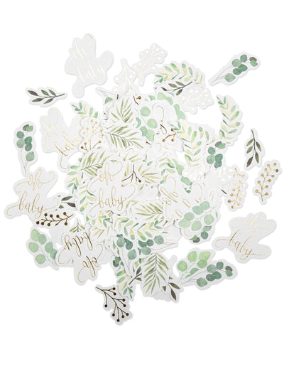 Confettis oh baby végétal et eucalyptus pour baby shower vert et or