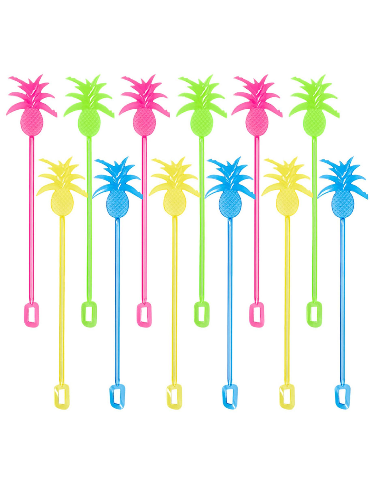 Agitateurs à cocktail ananas pour fête colorés roses bleus jaunes et verts