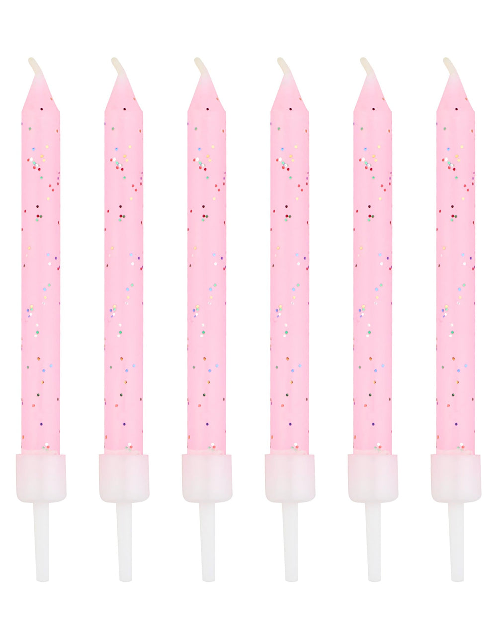 12 bougies à paillettes pour fête roses avec bobèches