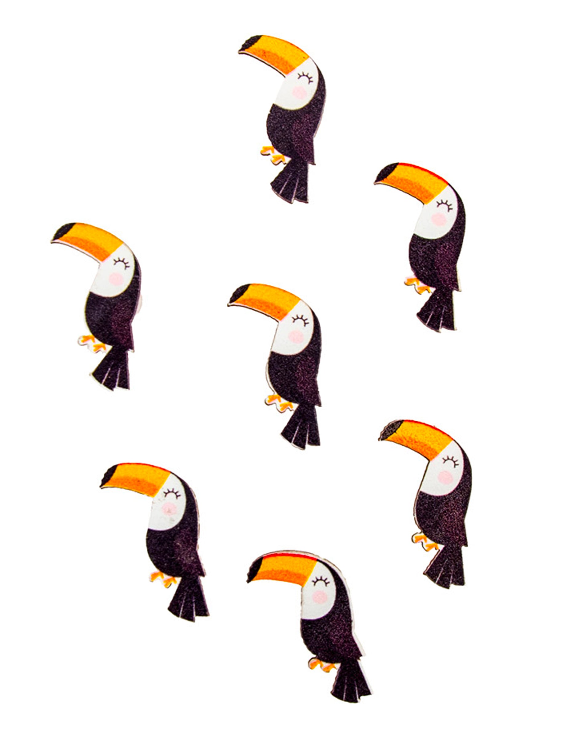 Confettis en bois adhésifs toucan mignon pour décoration tropicale multicolores à paillettes noires