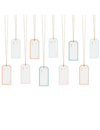 Étiquettes en carton de Noël pour cadeaux multicolores avec inscriptions dorées