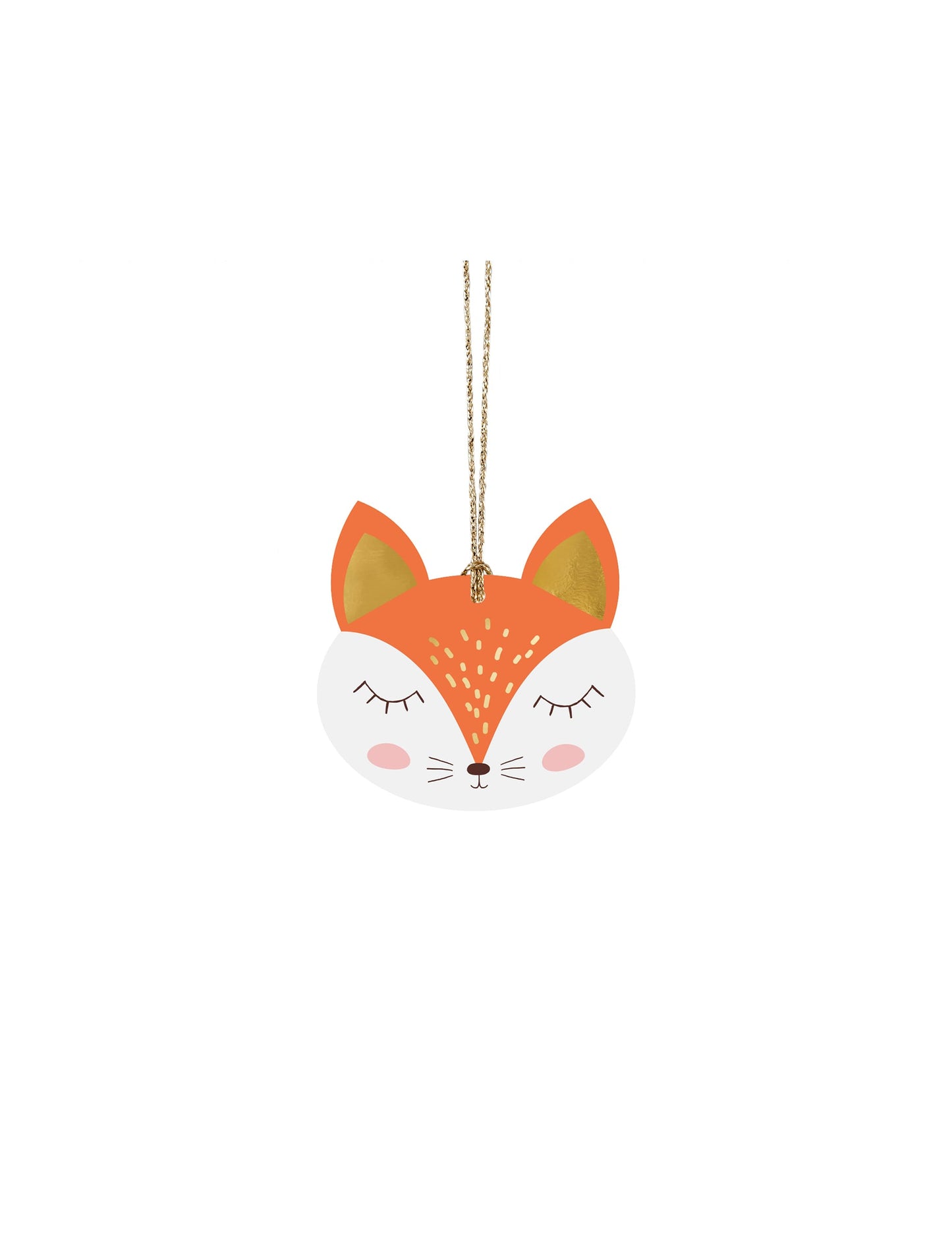 Étiquettes en carton forêt de Noël renard orange et blanc avec ficelle dorée