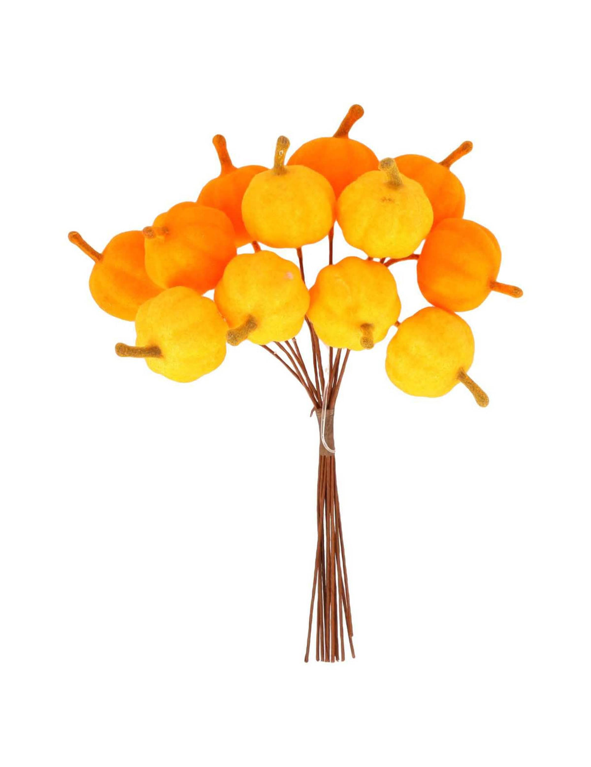 12 Mini citrouilles sur tige en velours orange 13 cm