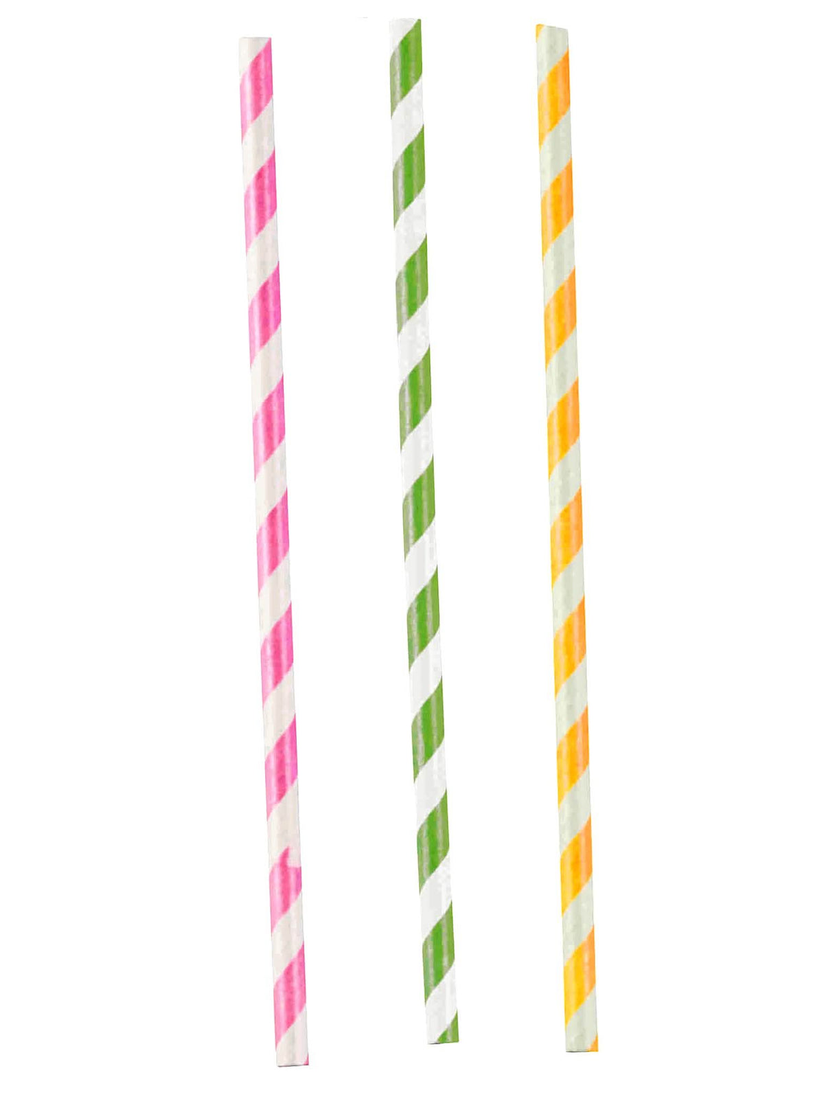 Pailles en papier rayées pour fête roses, vertes et jaunes