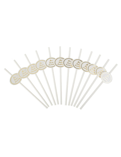 Pailles médaillon mon premier anniversaire pour enfant blanc et or