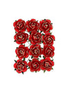 12 papieren rozen op steel rood en goud 3,5 cm