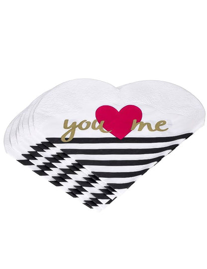 Vue de la pile du lot de serviettes en papier forme cœur you & me pour fête