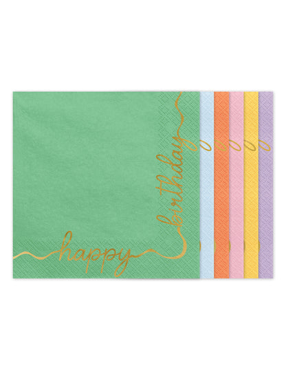 12 Papieren servetten Happy Birthday pastel en goud 33 × 33 cm