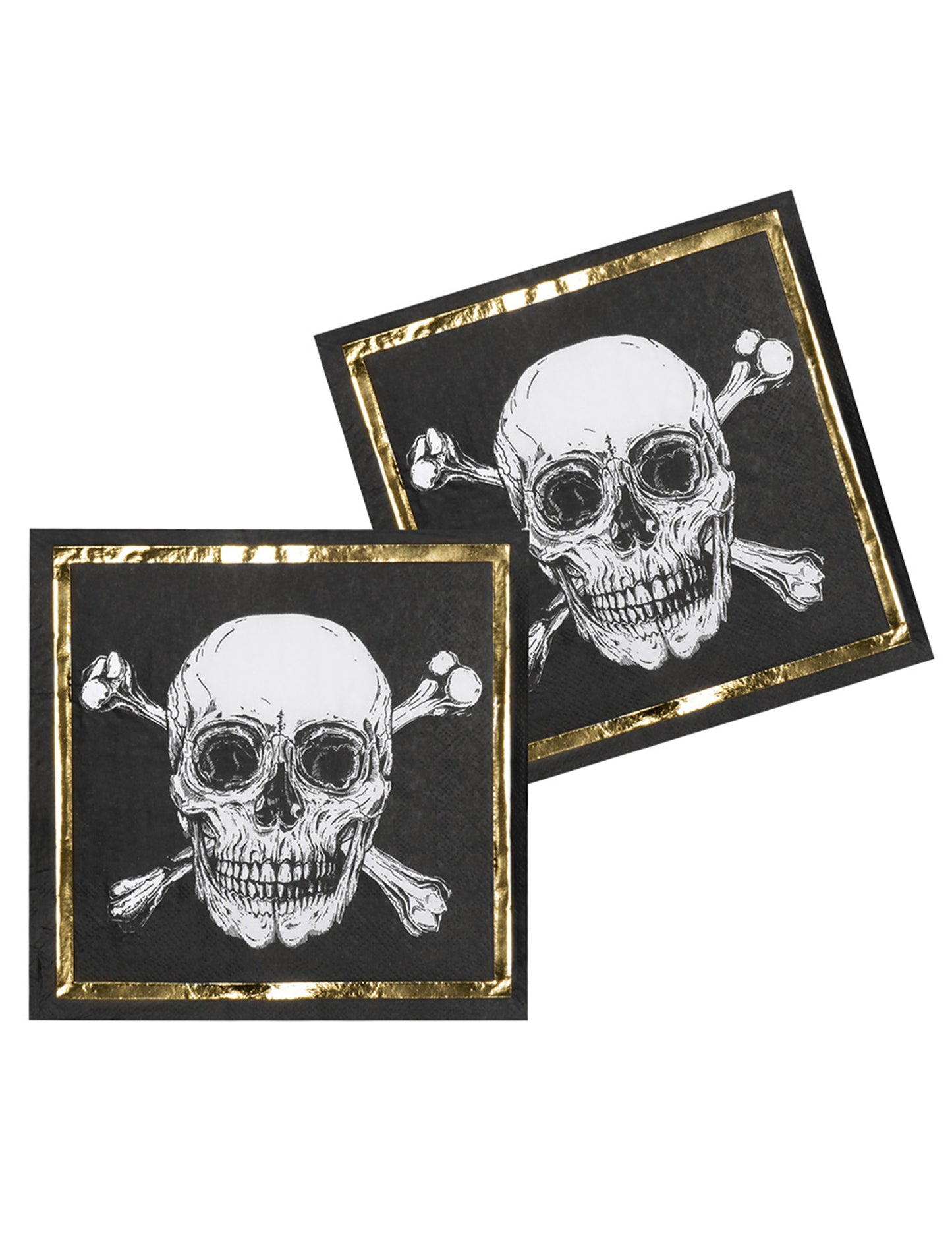 Détail du motif de tête de mort des serviettes en papier Pirate Jolly Roger